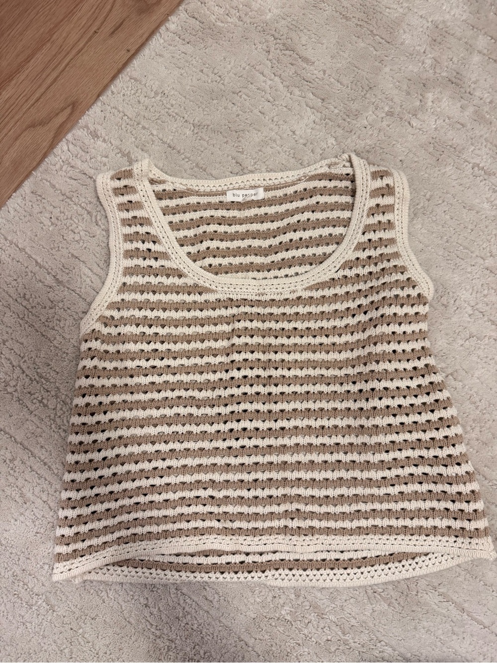 Blu Pepper Crochet Stripe Scoop Tank - Cream & Tan
